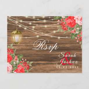 Carte Postale Répondre - Bois, Lanternes et Fleur Rouge