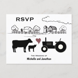 Carte Postale Réponse au mariage à la ferme de pays des vaches m
