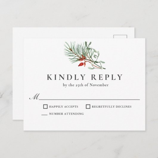 Carte Postale Réponse botanique simple pour les fêtes (Devant / Derrière)