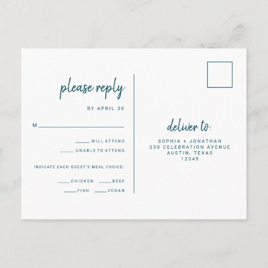 Carte Postale Réponse de choix de repas de mariage à l'écriture (Dos)