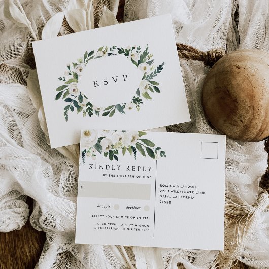 Carte Postale Réponse de choix de repas de mariage floral White 