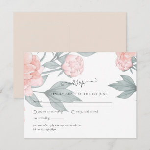 Carte Postale Réponse de mariage avec fleurs de pêcher, pivoines