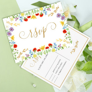 Carte Postale Réponse de mariage blanc de fleur sauvage printani