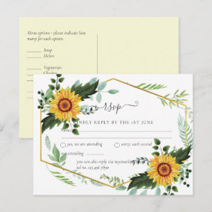 Carte Postale Réponse de mariage BOHO rustique aux tournesols et