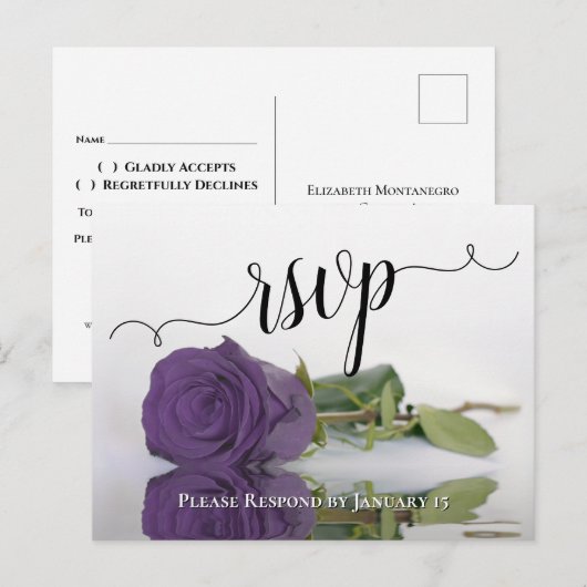 Carte Postale Réponse de mariage chic Rose réfléchissant Violet (Devant / Derrière)