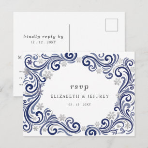 Carte Postale Réponse de mariage d'hiver aux flocons de neige de