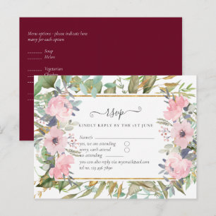 Carte Postale Réponse de mariage Floral Rose Pâle et Sauge