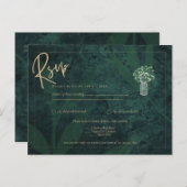 Carte Postale Réponse de mariage Gypsophile avec texte doré vert (Devant / Derrière)