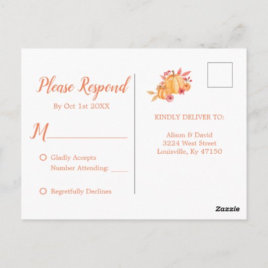 Carte Postale Réponse de mariage Lumières d'automne Récolte de c (Dos)