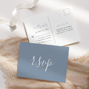Carte Postale Réponse de mariage minimaliste moderne bleu poussi