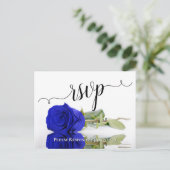 Carte Postale Réponse de Mariage Royale Bleue Élégante avec Rose (Debout devant)