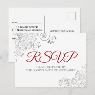 Carte Postale Réponse de mariage simple élégant rouge Frills arg