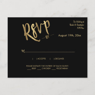 Carte Postale Réponse d'événement minimaliste Mariage Gold RSVP