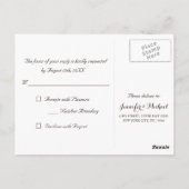 Carte Postale Réponse du Mariage d'événement de partie simple et (Dos)