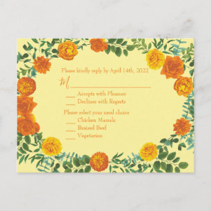 Carte Postale Réponse du Mariage Rose Orange & Jaune clair