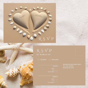 Carte Postale Réponse pour un mariage sur la plage - Sand Hearts