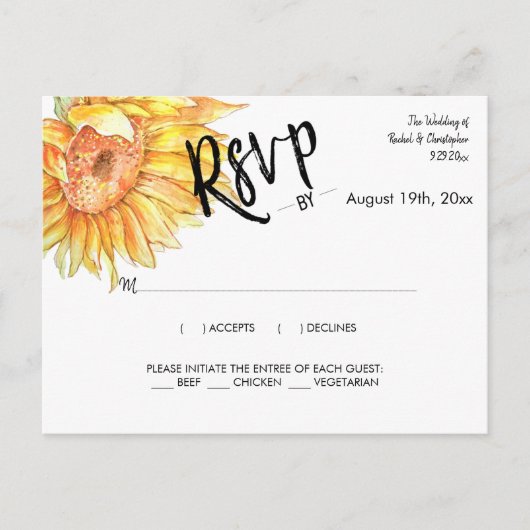 Carte Postale Réponse RSVP pour un élégant mariage d'été avec de (Devant)