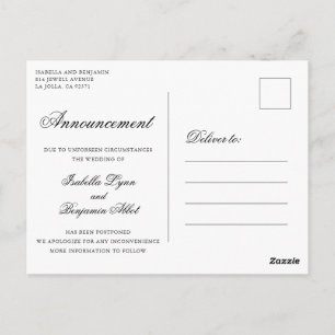 Carte Postale Report de mariage traditionnel noir et blanc