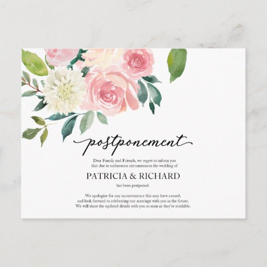 Carte Postale Report Mariage floral simple et chic (Devant)