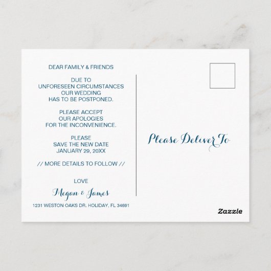 Carte postale reportée du Mariage de modification  (Dos)