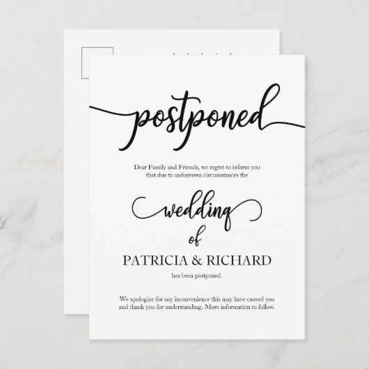 Carte Postale Reportée Faire-part Mariage Élégante calligraphie (Devant / Derrière)