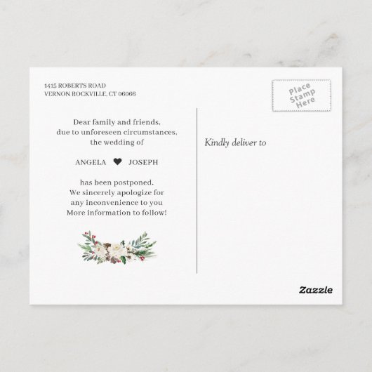 Carte Postale Reporter la Date Fleurie Rustique d'Hiver Reportée (Dos)