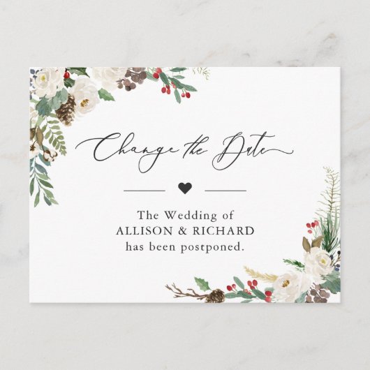 Carte Postale Reporter la Date Fleurie Rustique d'Hiver Reportée (Devant)