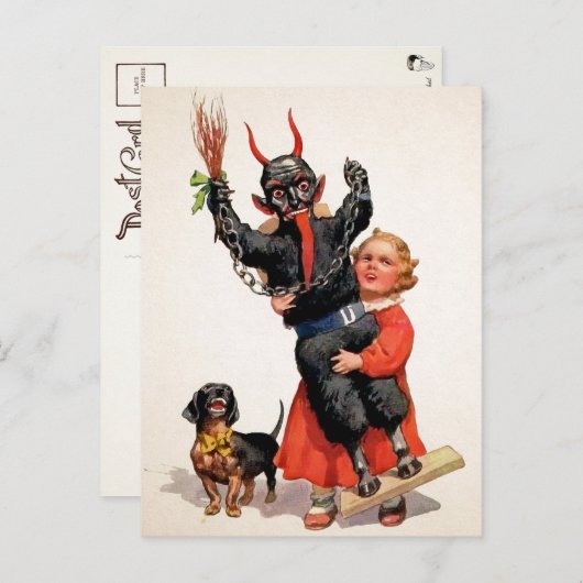 Carte postale représentant un grand Krampus ancien (Devant / Derrière)