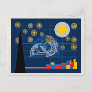 Carte Postale Reprise d'art par l'IA Bauhaus Paysage nocturne