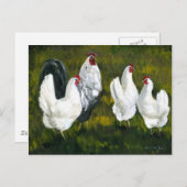 Carte postale Reproduction d'art "poules et coq" (Devant / Derrière)