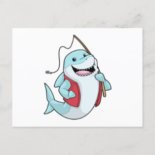 Carte Postale Requin à la pêche avec canne à pêche