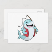 Carte Postale Requin à la pêche avec une canne à pêche (Devant / Derrière)