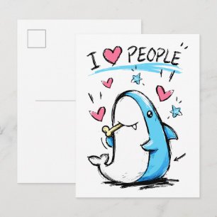 Carte Postale Requin aime les gens Funny Doodle Cartoon