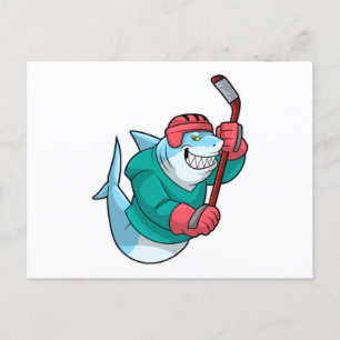 Carte Postale Requin au hockey sur glace avec bâton de hockey su