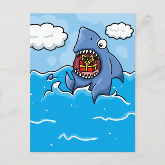 Carte Postale Requin avec présent (Devant)