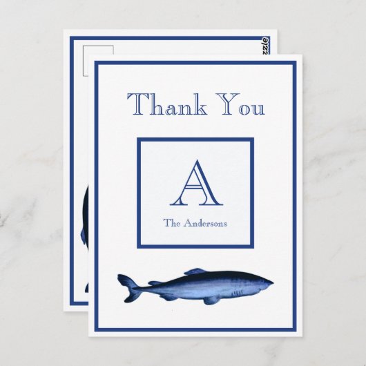 Carte Postale Requin côtier personnalisé bleu marine blanc (Devant / Derrière)