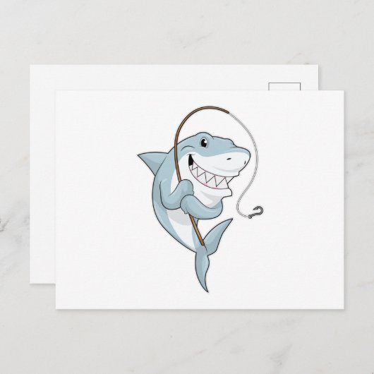 Carte Postale Requin en pêcheur avec canne à pêche (Devant / Derrière)