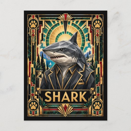Carte Postale Requin, faune Art Déco (Devant)