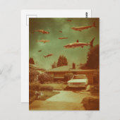 Carte Postale Requins volants rétro dans le quartier (Devant / Derrière)