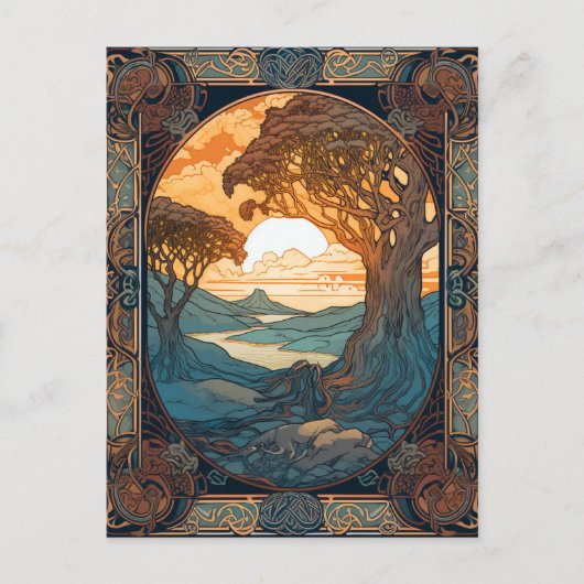 Carte Postale Réseau d'arbre de paysage de noeud celtique (Devant)