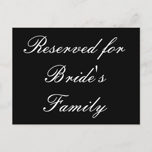 Carte Postale Réservé à la famille de la mariée (Devant)