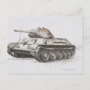 Carte Postale Réservoir d'armée T-34 russe, vue de côté