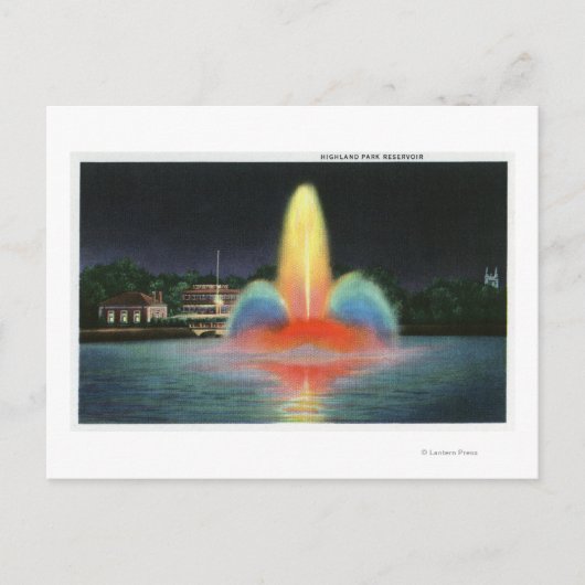 Carte Postale Réservoir Highland Park illuminé la nuit (Devant)