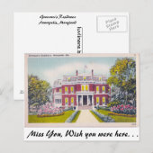 Carte Postale Résidence du Gouverneur, Annapolis, Maryland (Devant / Derrière)