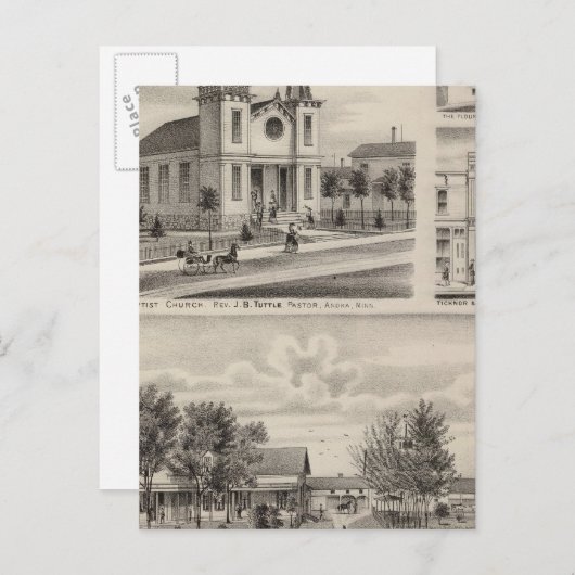 Carte Postale Résidence, ferme, église et magasin en Minnesota (Devant / Derrière)