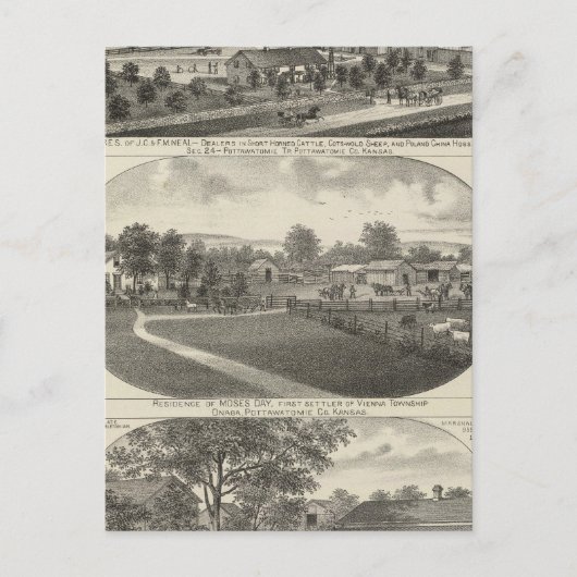 Carte Postale Résidences et fermes, comté de Pottawatomie, Kansa (Devant)