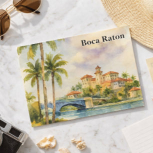 Carte Postale Résort Vintage Boca Raton Aquarelle Floride  