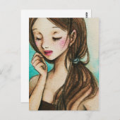 Carte Postale Ressort (fille mignonne avec l'art pour aquarelle (Devant / Derrière)
