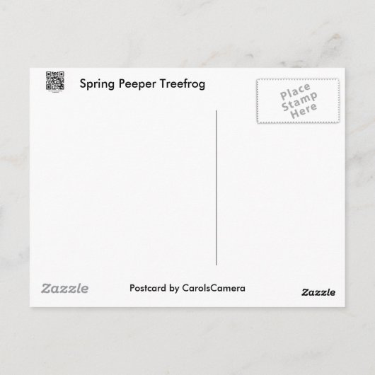 Carte Postale Ressort Peeper (Pseudacris crucifer) Treefrog Item (Dos)