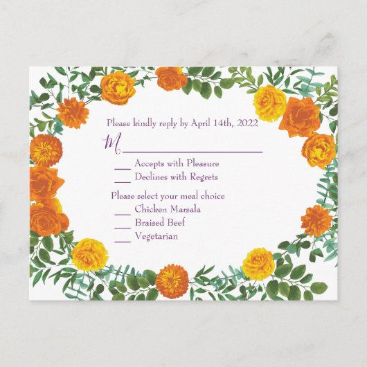 Carte Postale Ressort Rose orange violet Mariage (Devant)